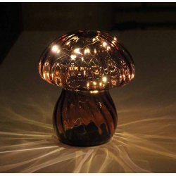Svamp Glas Lampe &#127812; - Kobberbrun 12,5x16 cm med Varm Hvid Lyskde, timerfunktion