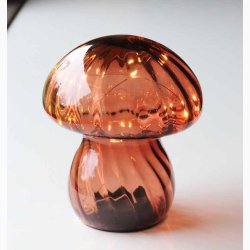 Svamp Glas Lampe &#127812; - Kobberbrun 12,5x16 cm med Varm Hvid Lyskde, timerfunktion