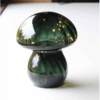 Svamp Glas Lampe 🍄 - skovgrn 12,5x16 cm med Varm Hvid Lyskde, timerfunktion