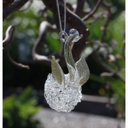 Glas Svane med guldfarvet vinger H: 6 cm og med ophng, vlg