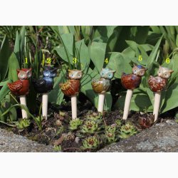 Sm ugler p stick, H: ca.13 cm i keramik, vlg