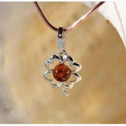 Blomst med ravkugle i slv vedhng - Ravsmykke