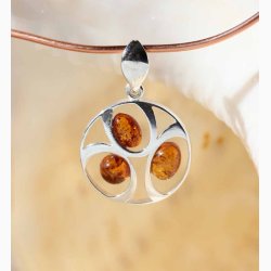 Cirkler i cirkel med ravkugler i slvbnd vedhng - Ravsmykke