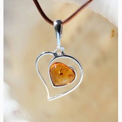 Ravhjerte med slvkant i slvbnd vedhng - Ravsmykke