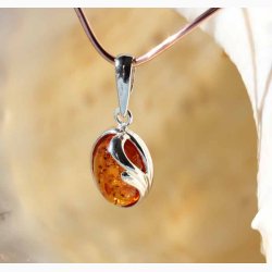 Ovalformet rav i slvbnd vedhng - Ravsmykke