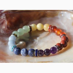 Armbnd med 7 chakra kugler 8 mm med udsmykning - Krystal armbnd