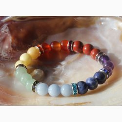 Armbnd med 7 chakra kugler 8 mm med udsmykning - Krystal armbnd