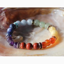Armbnd med 7 chakra kugler 8 mm med udsmykning - Krystal armbnd