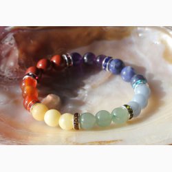 Armbnd med 7 chakra kugler 8 mm med udsmykning - Krystal armbnd