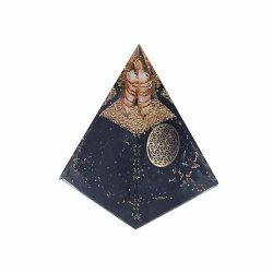 Orgonit Pyramide Sort Turmalin med livets blomst 5 x 5 x 8cm