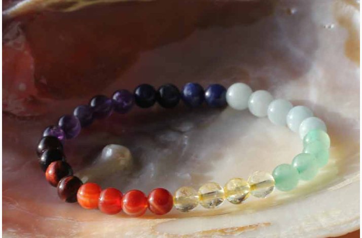 Armbnd med 7 chakra kugle 6 mm - Krystal armbnd
