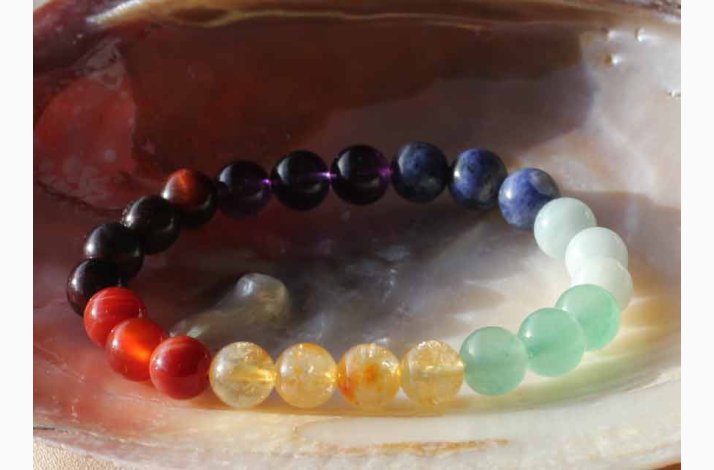 Armbnd med 7 chakra kugle 8 mm - Krystal armbnd