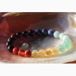 Armbnd med 7 chakra kugle 8 mm - Krystal armbnd