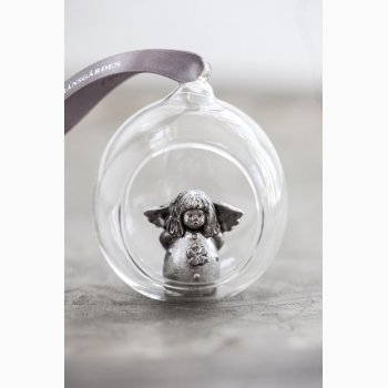 Glaskugle silver med engel  6 cm