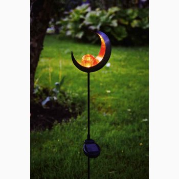 Solcelle bedlampe Mne med en ravfarvet gladskugle i metal p spyd