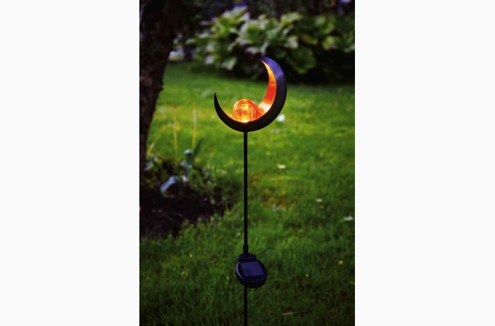 Solcelle bedlampe Mne med en ravfarvet gladskugle i metal p spyd
